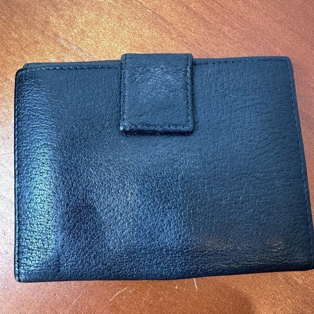 Prada Black Leather Wallet with Silver Clasp